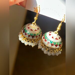 Elegant Gold and Multicolor Jhumka Earrings Indian Pakistani